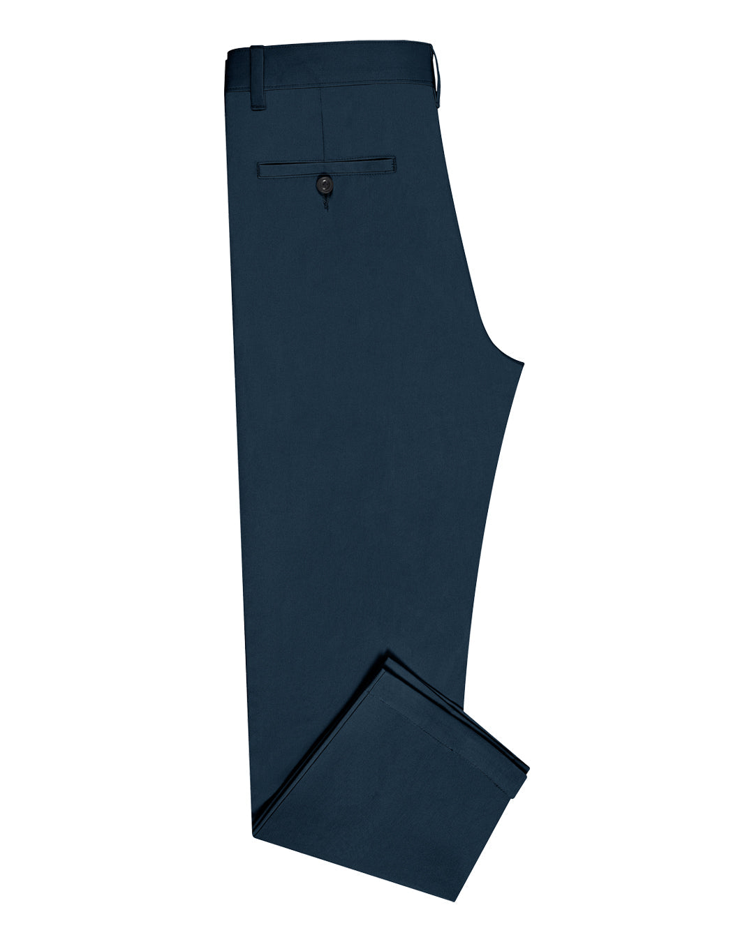Side view of custom Genoa Chino pants for men by Luxire in ink blue