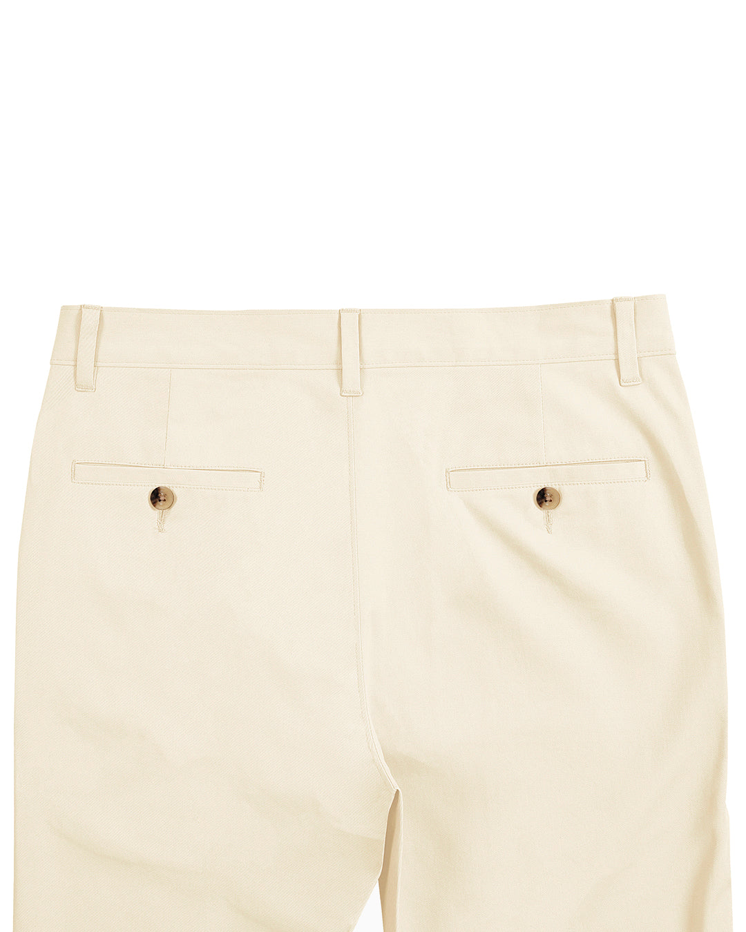 Back view of custom Genoa Chino pants for men by Luxire in ivory cream