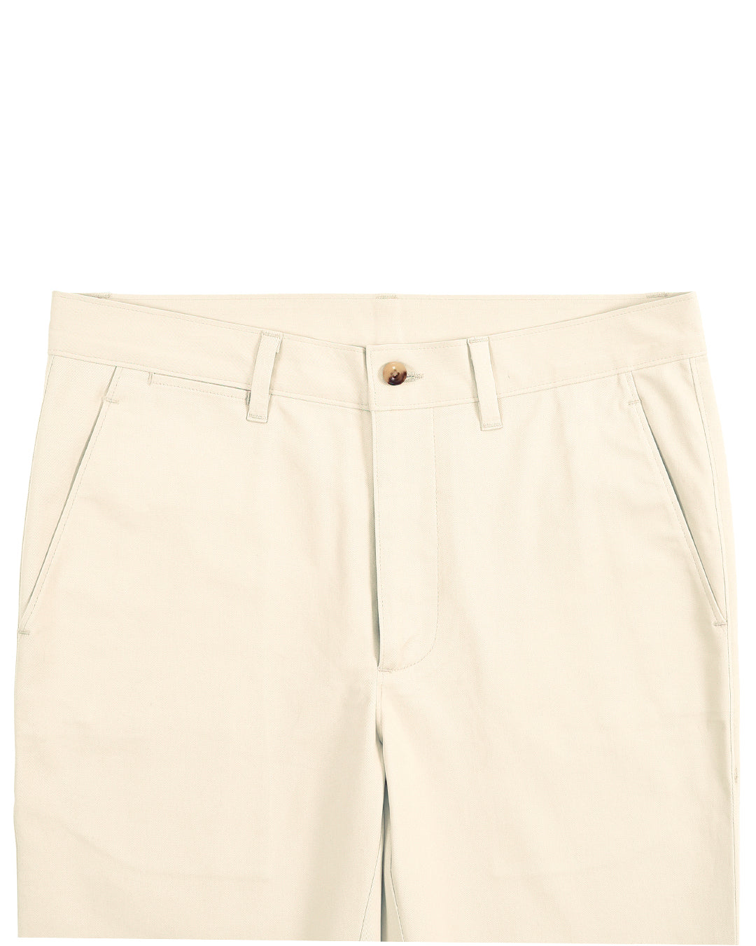 Front view of custom Genoa Chino pants for men by Luxire in ivory cream
