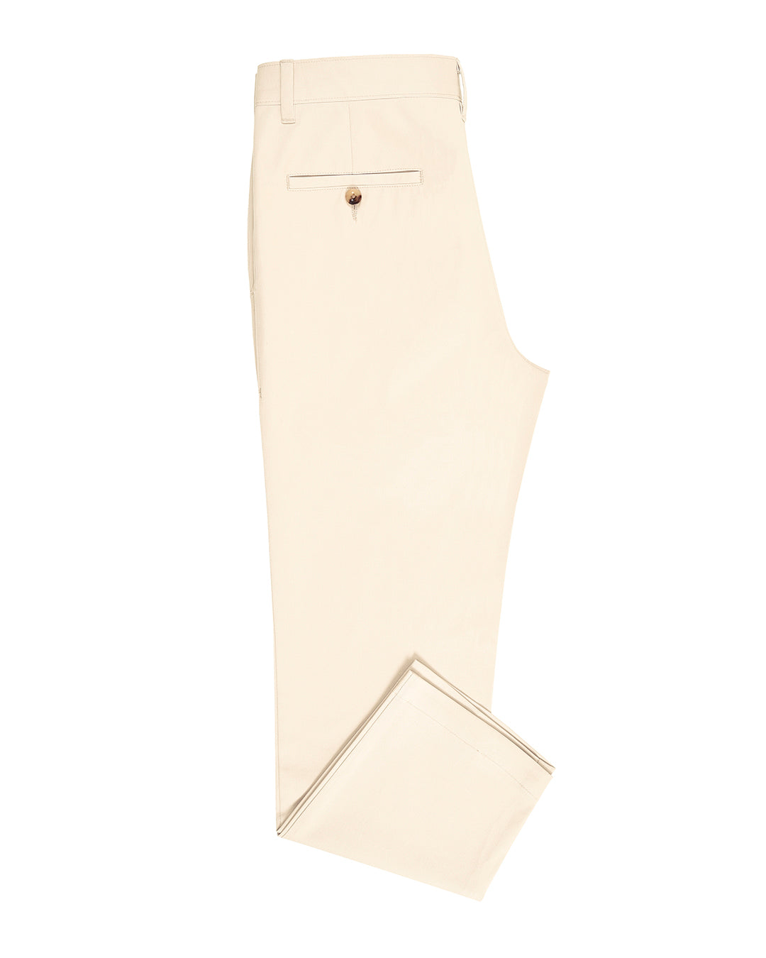 Side view of custom Genoa Chino pants for men by Luxire in ivory cream