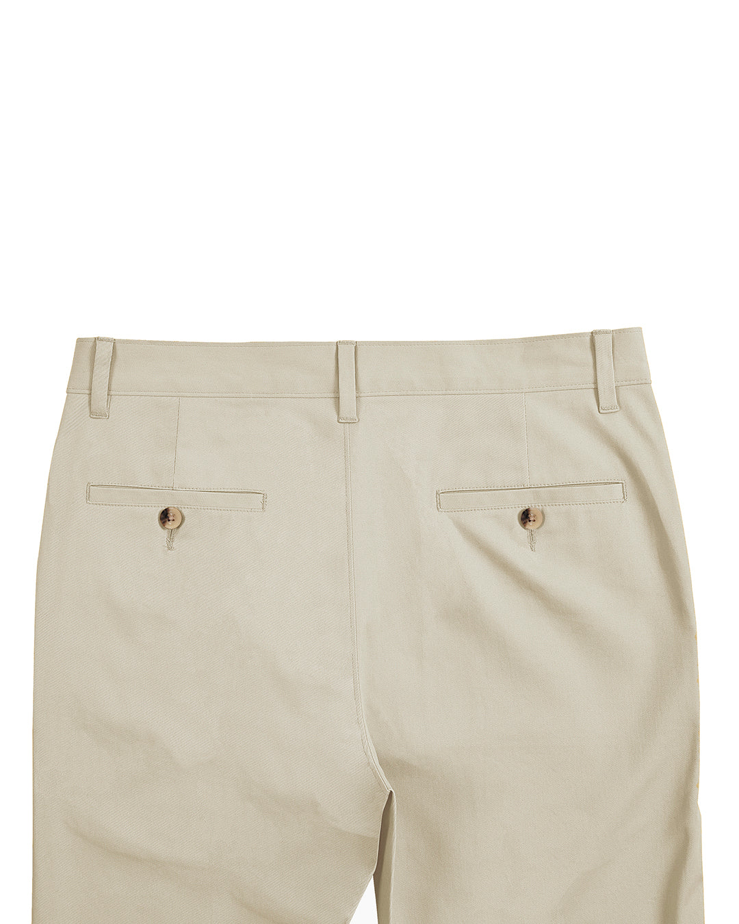 Back view of custom Genoa Chino pants for men by Luxire in light beige