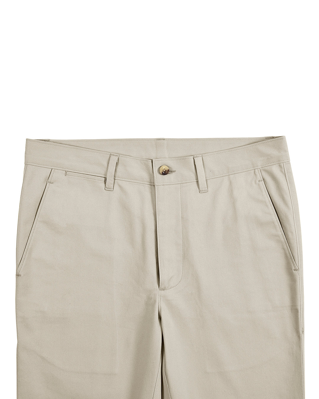 Front view of custom Genoa Chino pants for men by Luxire in light beige