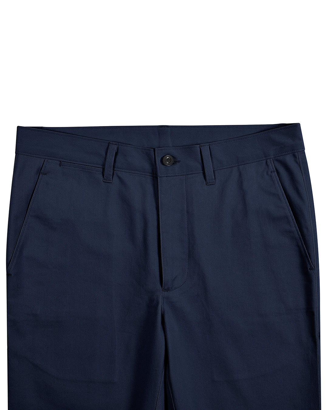 Front view of custom Genoa Chino pants for men by Luxire in midnight blue