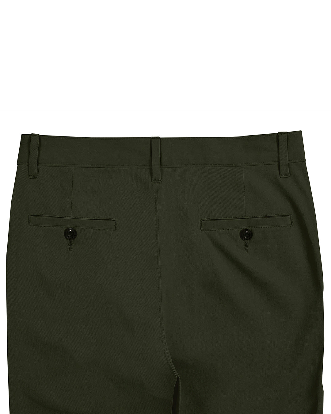 Back view of custom Genoa Chino pants for men by Luxire in olive green