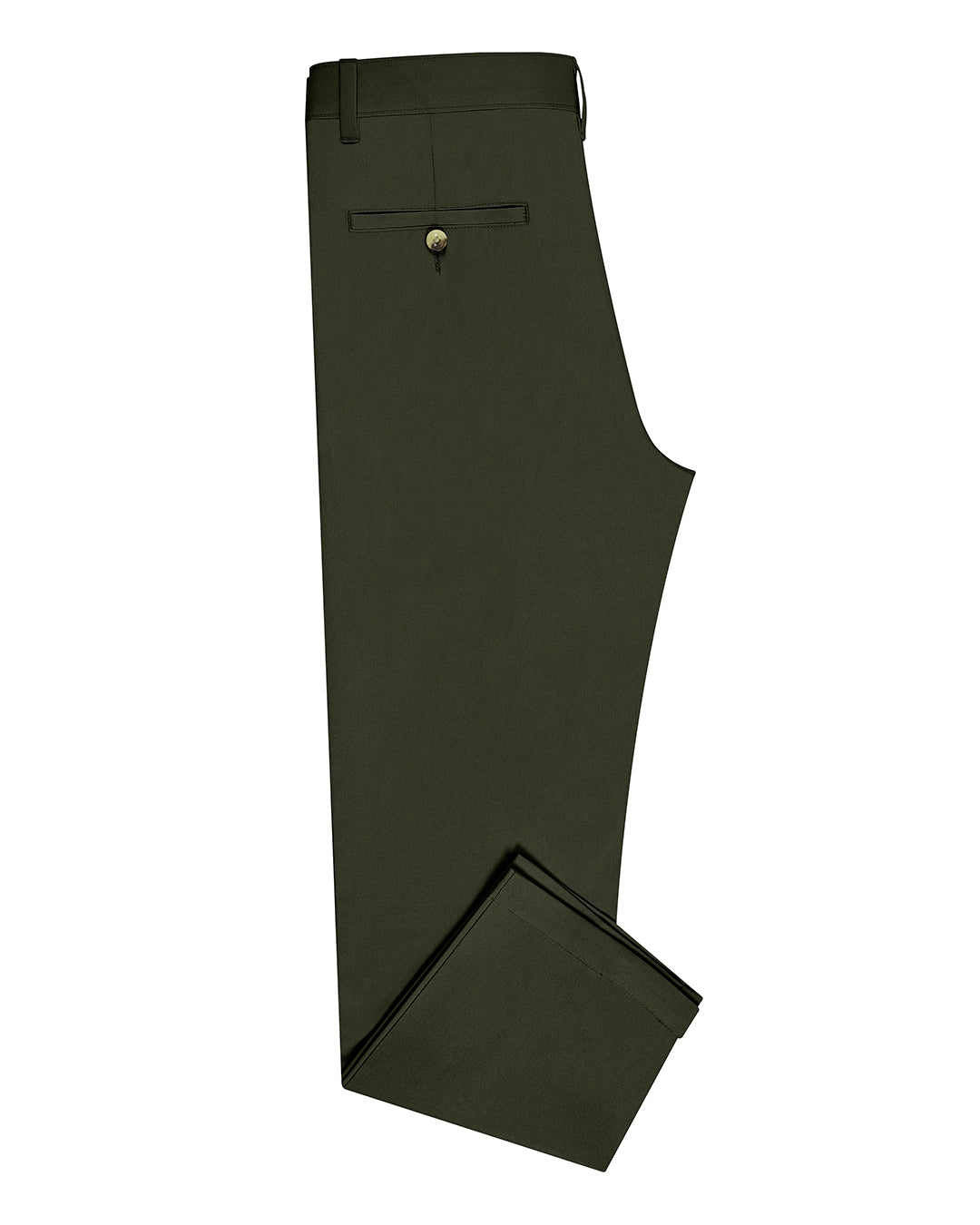 Side view of custom Genoa Chino pants for men by Luxire in olive green