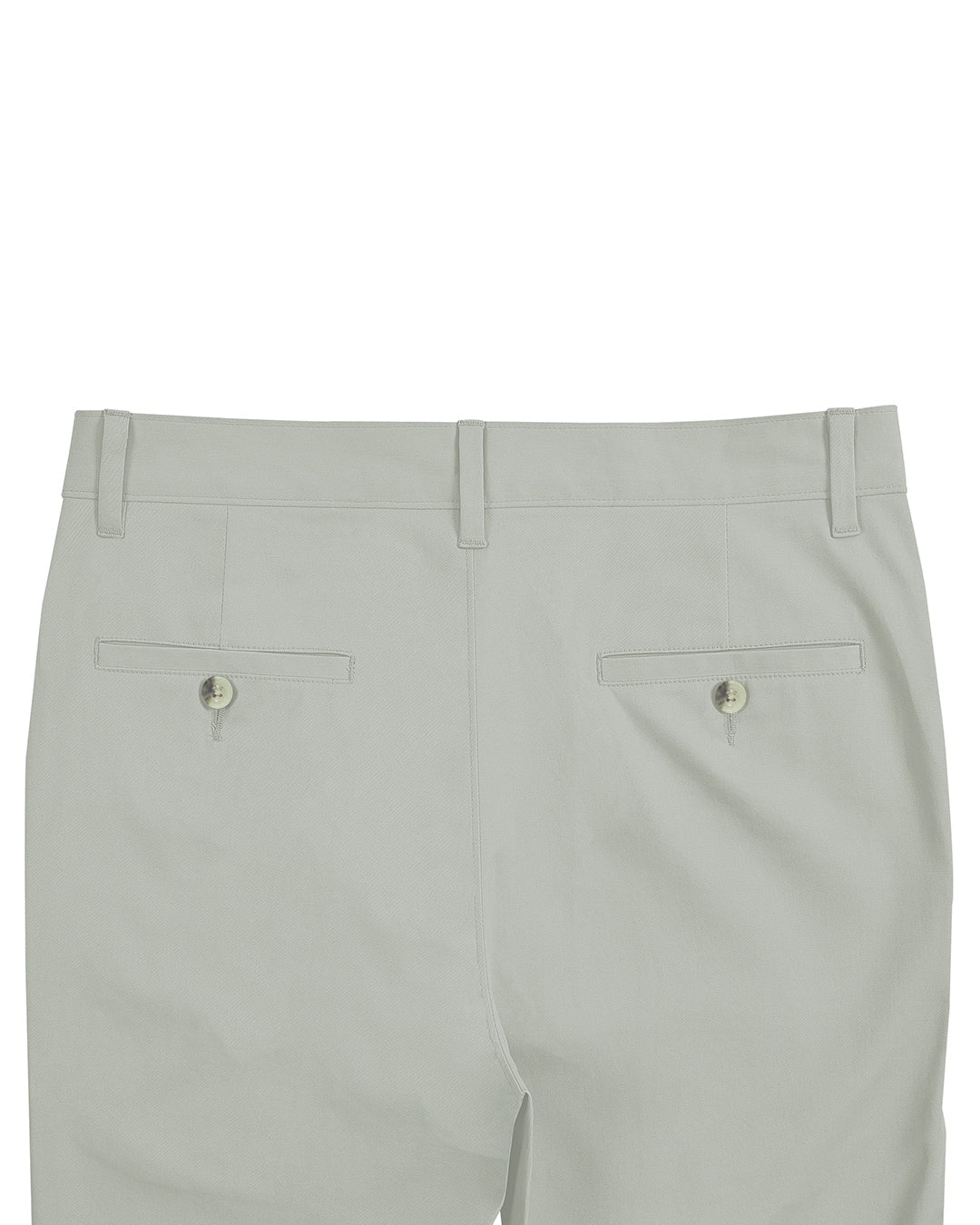Back view of custom Genoa Chino pants for men by Luxire in pale green