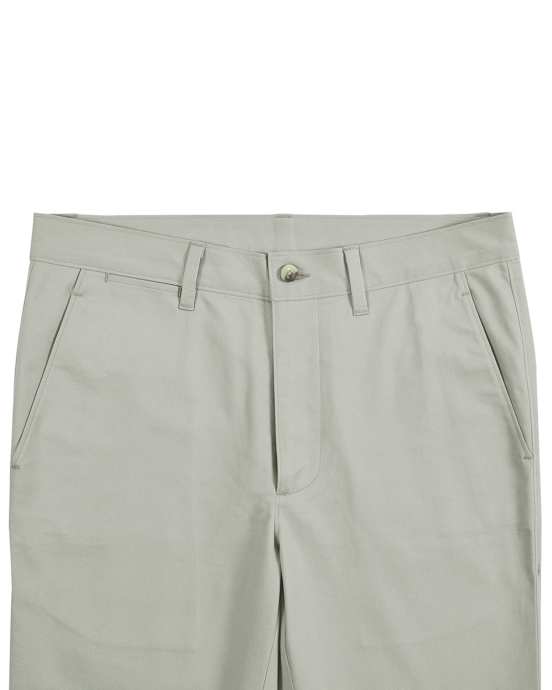 Front view of custom Genoa Chino pants for men by Luxire in pale green