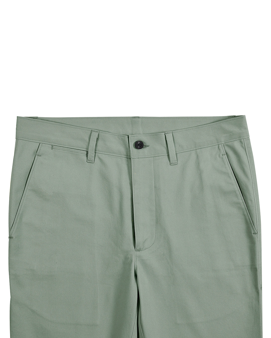Front view of custom Genoa Chino pants for men by Luxire in pistachio green