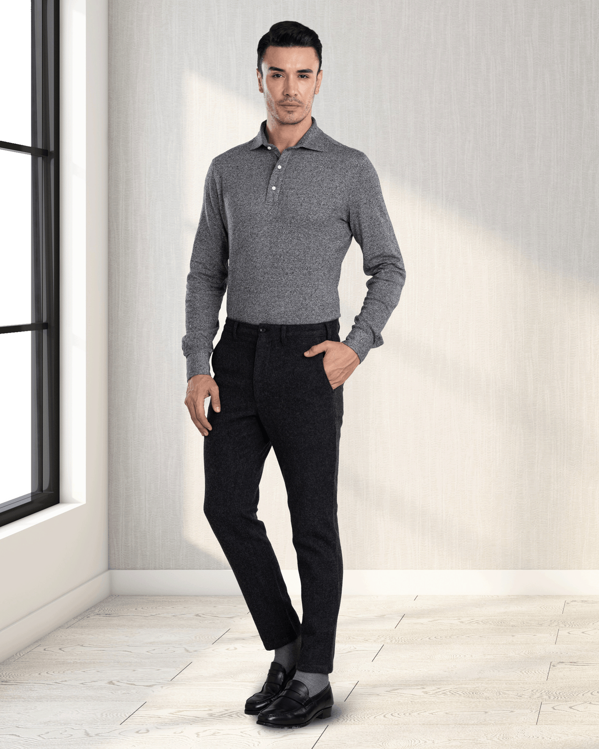 Charcoal Grey Wool Chino - 2