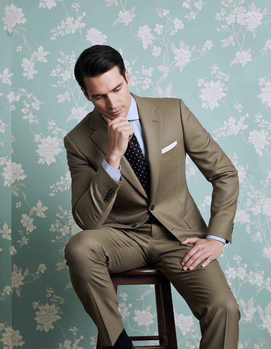 Dugdale Olive Beige Wool Flannel  suit - 9