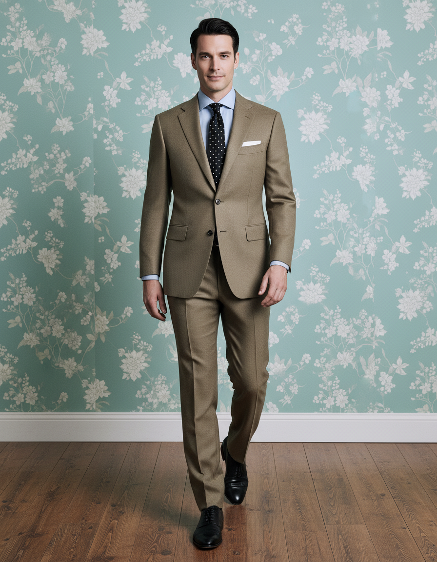 Dugdale Olive Beige Wool Flannel  suit - 2