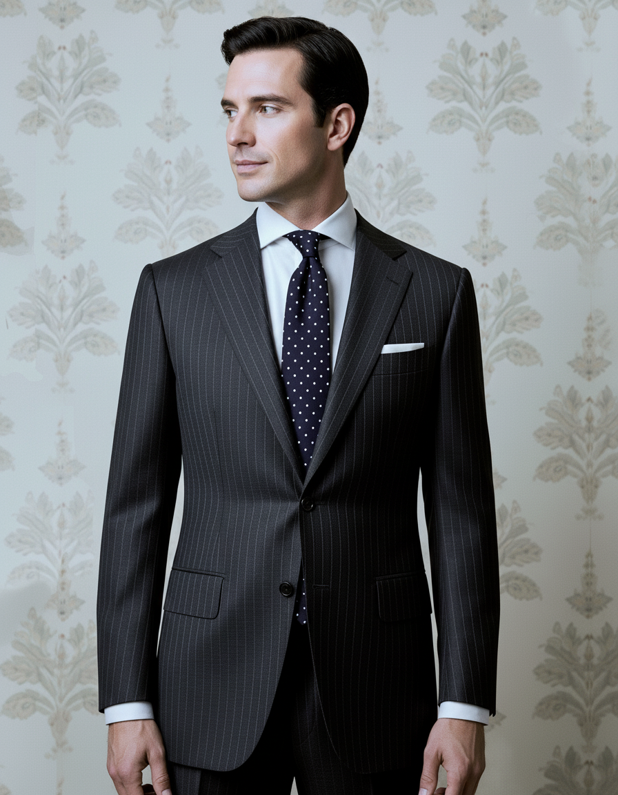 Dark Grey Wool Pinstripes Suit - 7