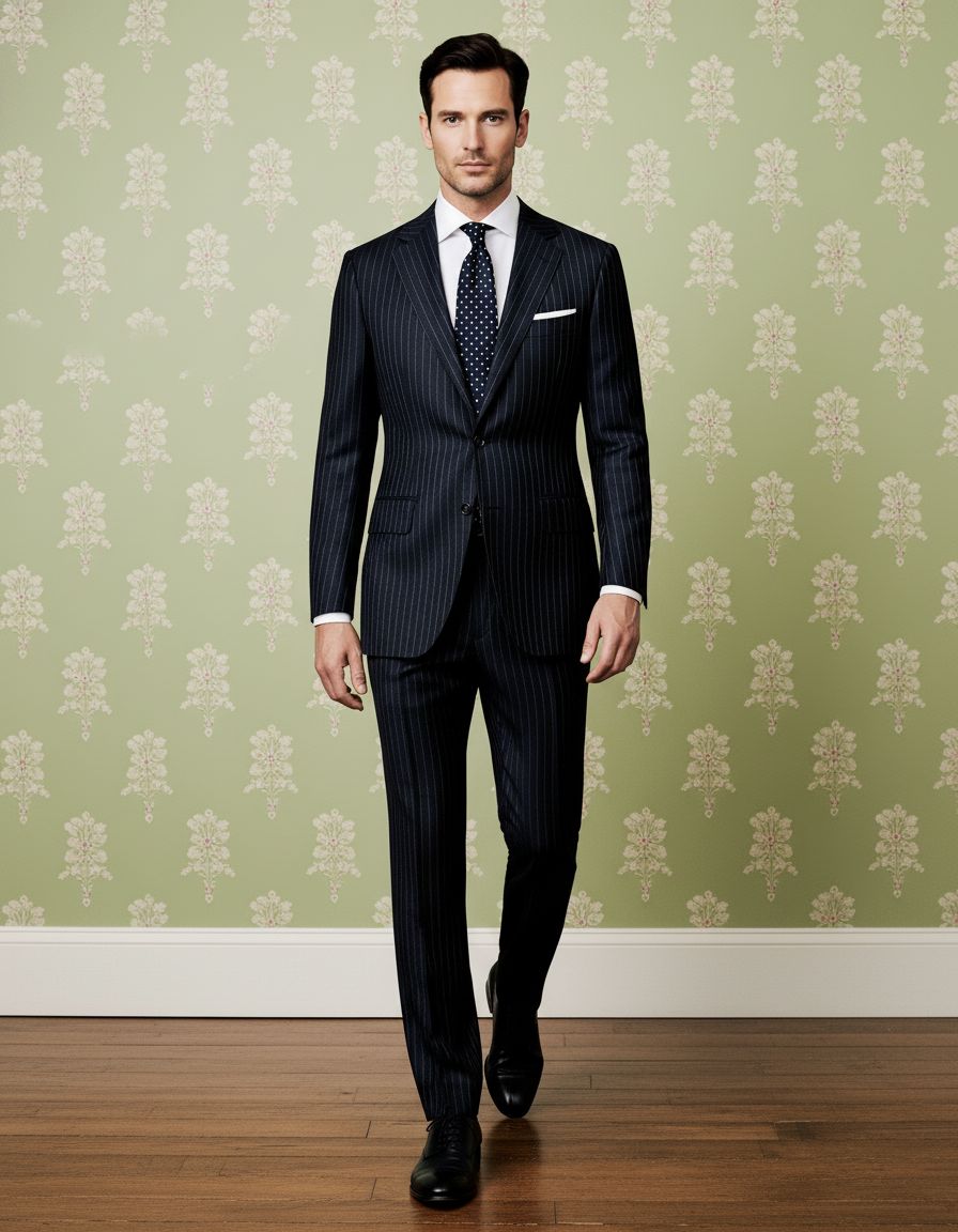 Navy Wool Pinstripes Suit - 2