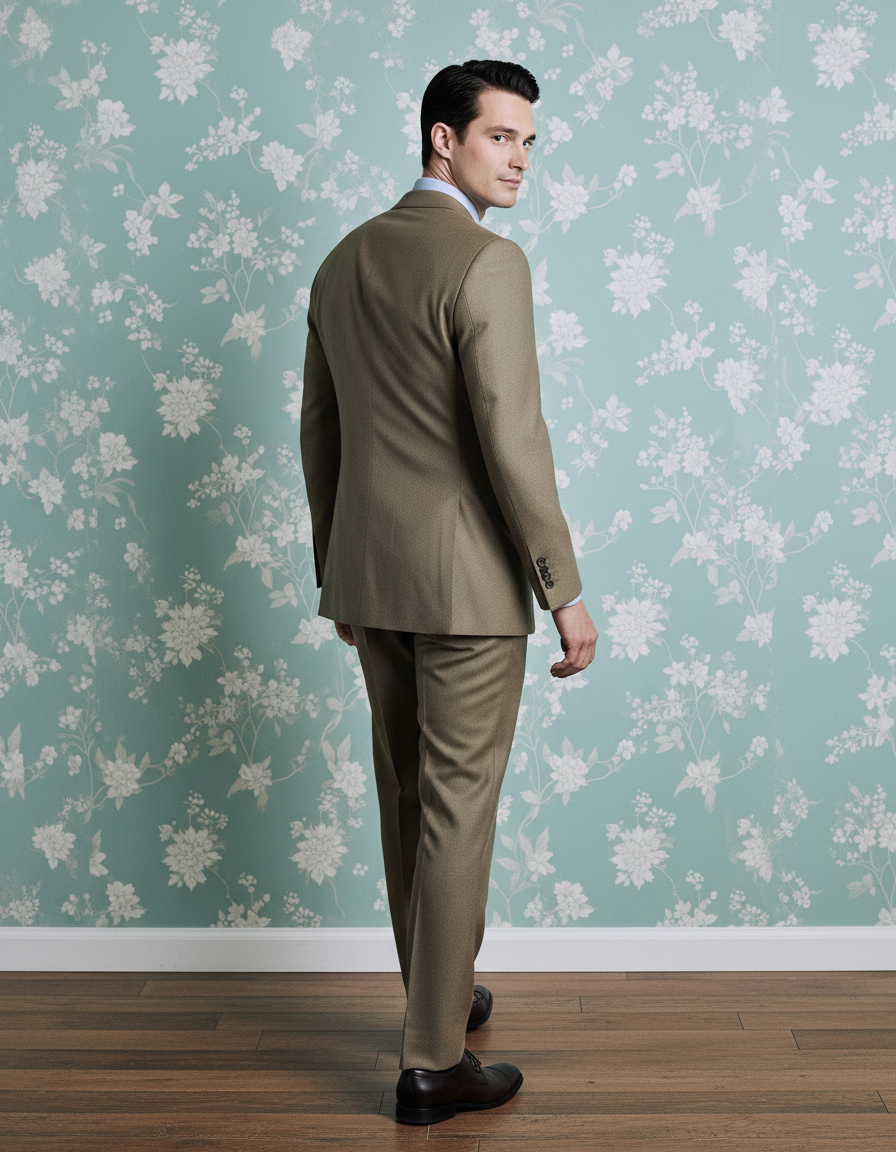 Dugdale Olive Beige Wool Flannel  suit - 3