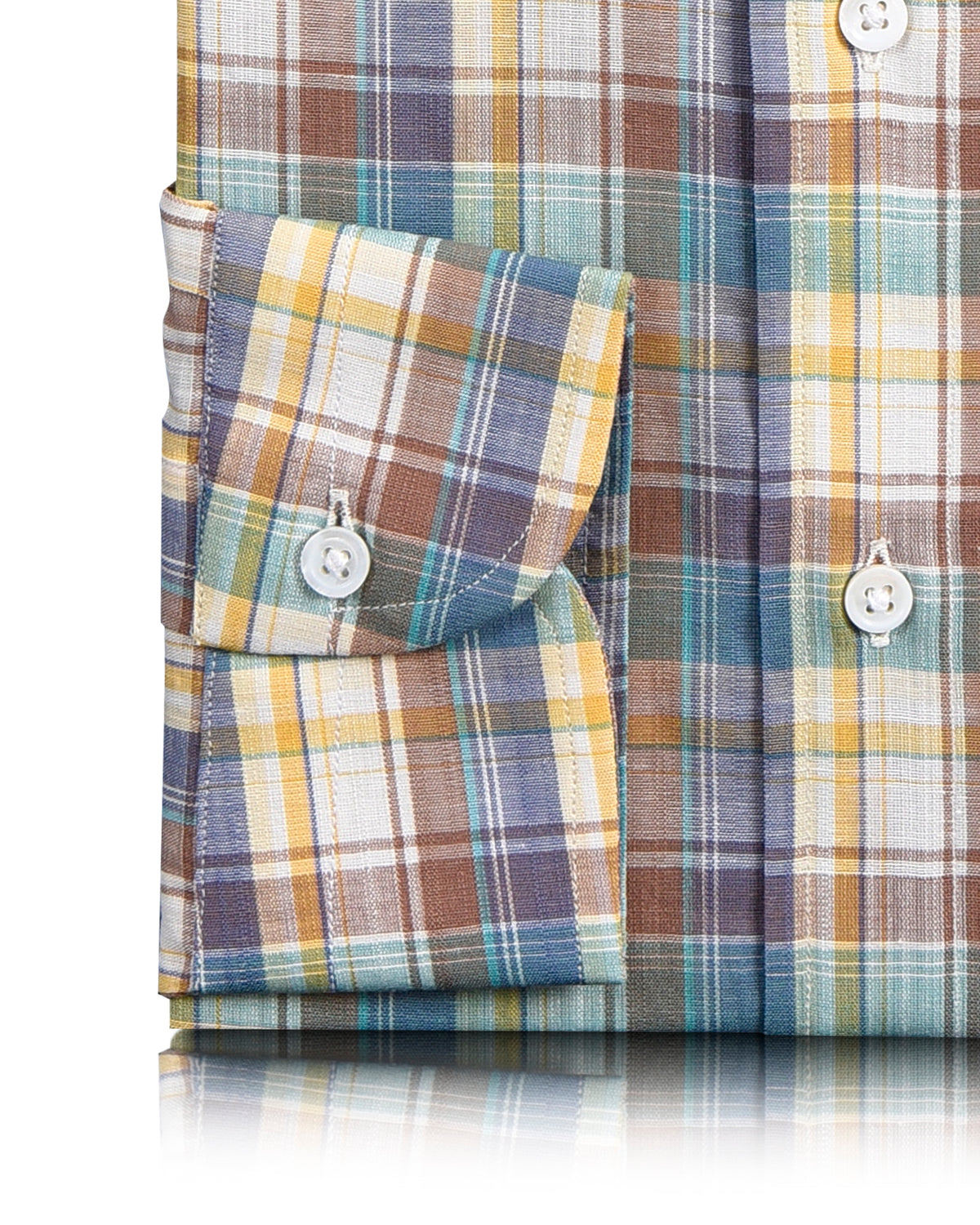 Summer Light Chambray Subtle Brown Blue Yellow Checks Madras - 3
