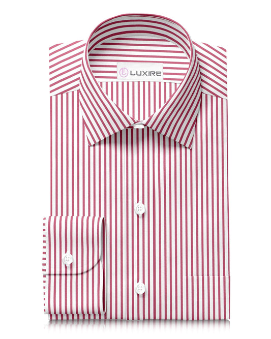 Red-Pink Dress Stripes on White Oxford