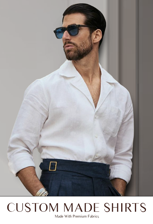 Custom Men's Summer Camp Collar Crisp White Linen Shirt – Luxire