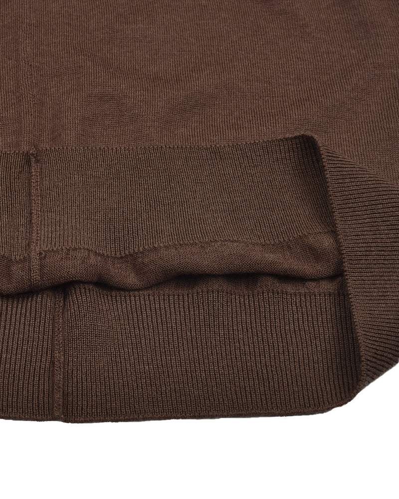 EZS Merino Wool Brown Long Sleeve Polo