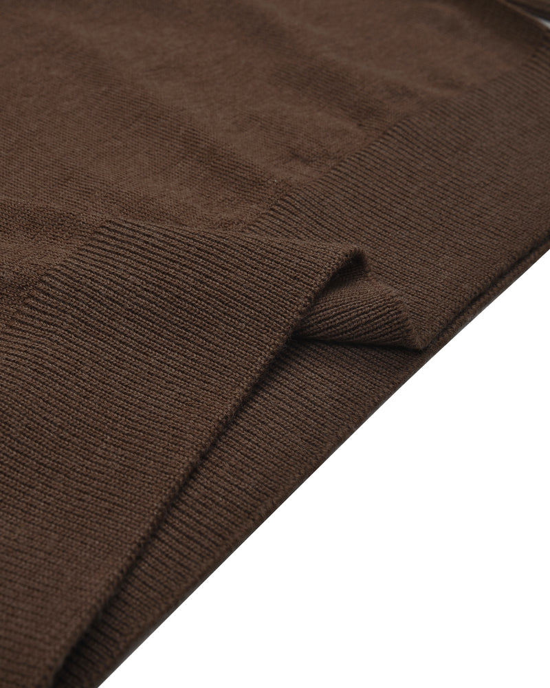 EZS Merino Wool Brown Long Sleeve Polo