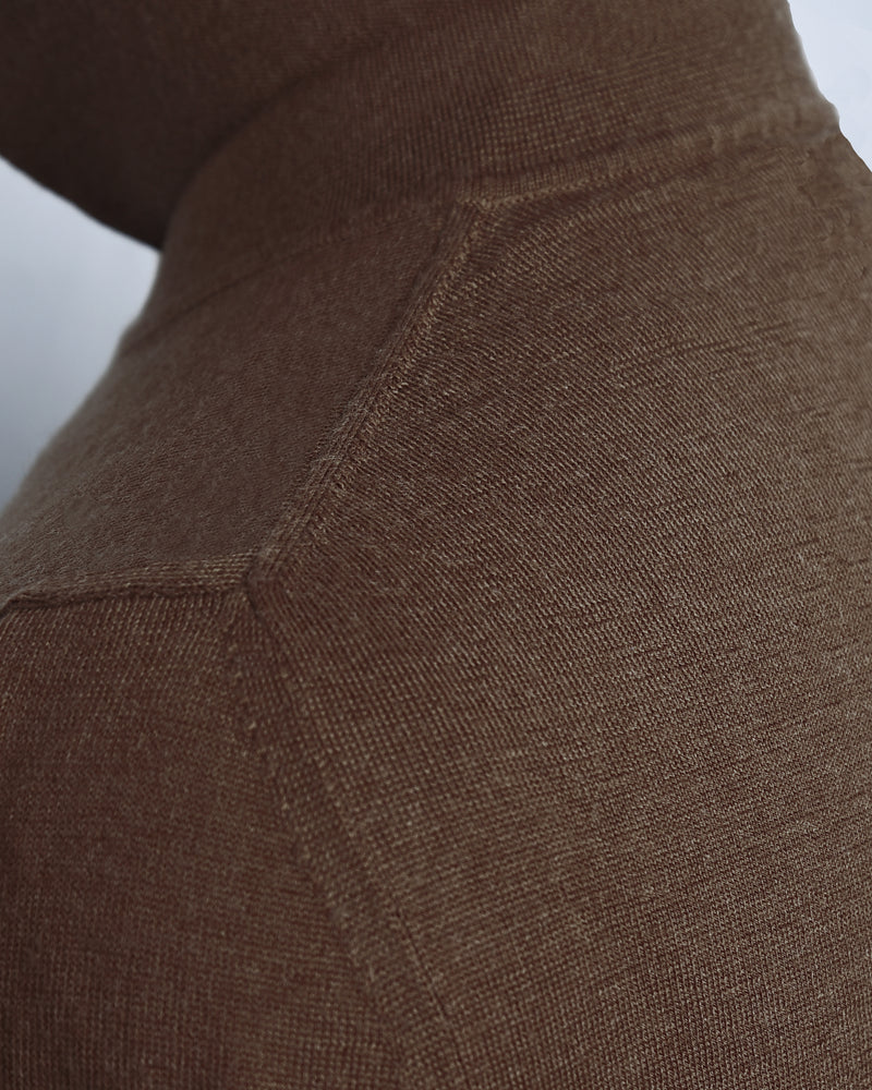 EZS Merino Wool Brown Long Sleeve Polo