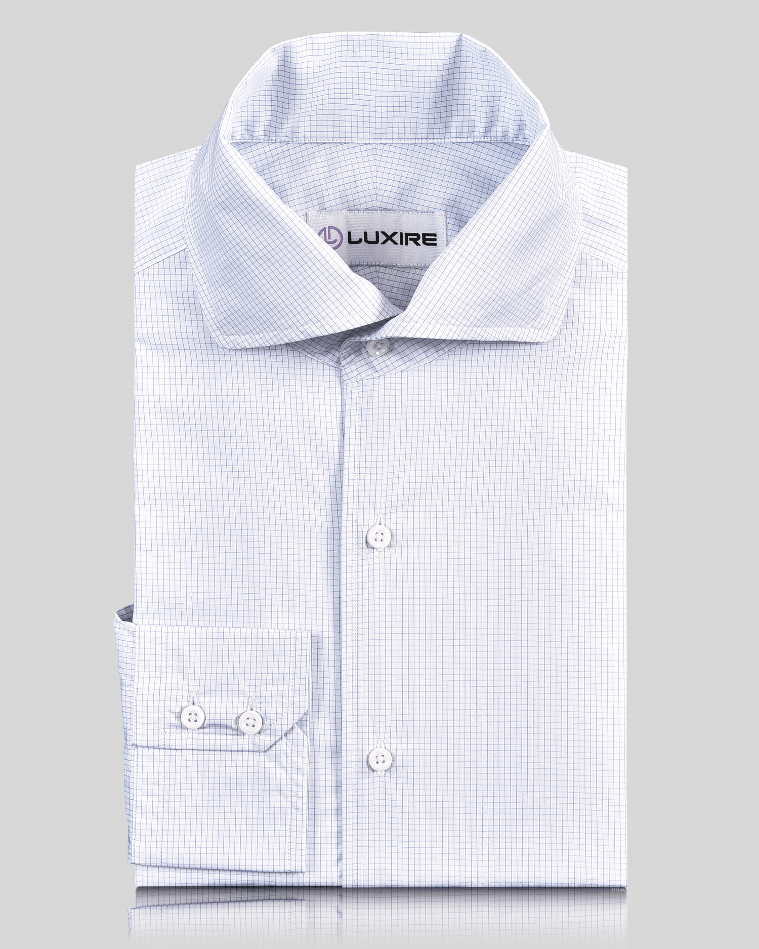 Front view of custom check shirts for men by Luxire brembana white and blue
