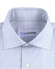 Front close view of custom check shirts for men by Luxire blue pink and white