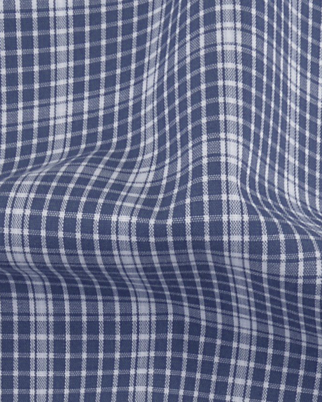Closeup view of custom check shirts for men by Luxire dark blue and white graph
