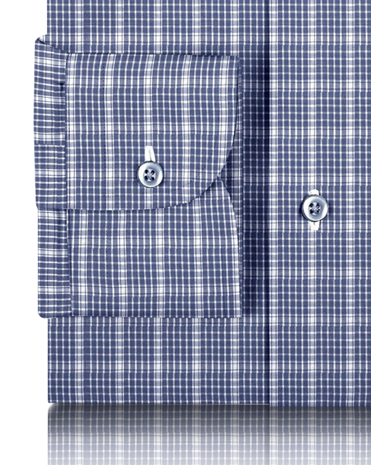 Close up view of custom check shirts for men by Luxire dark blue and white graph