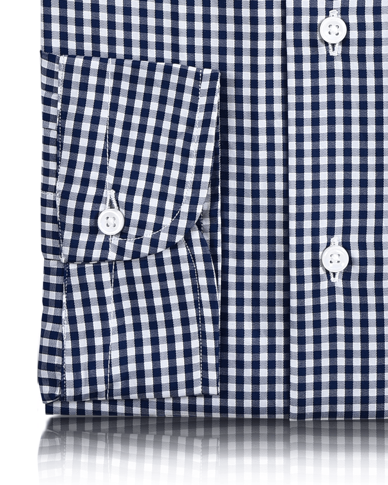 Dark Denim Blue Small Gingham on White Shirt