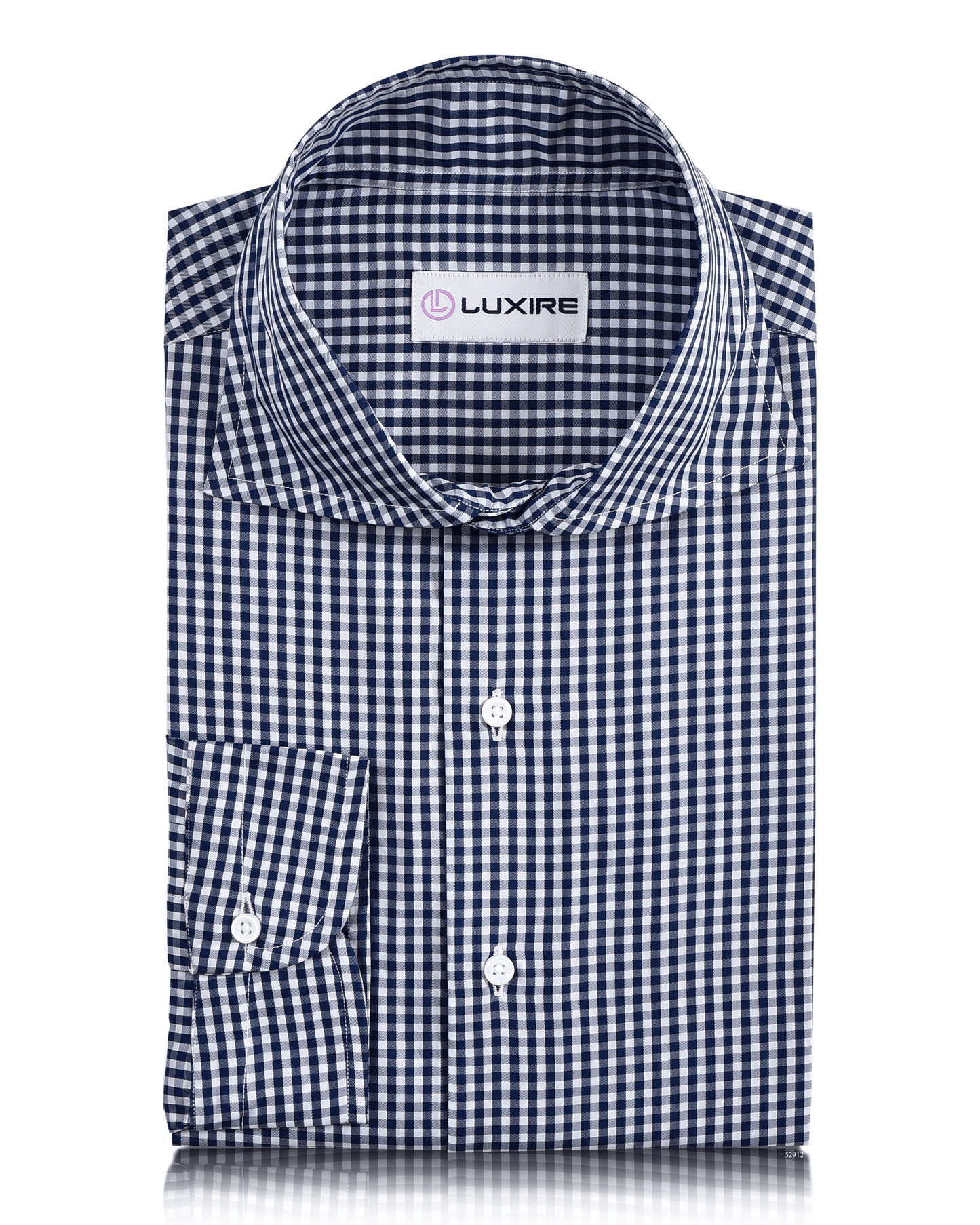 Front view of custom check shirts for men by Luxire dark denim blue on white