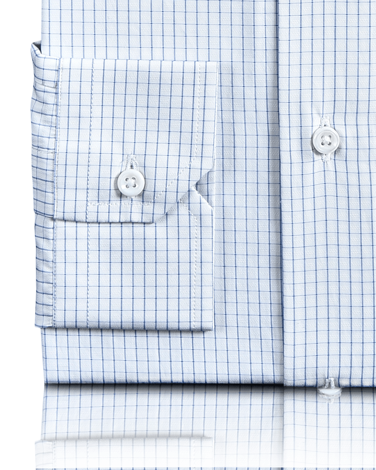 Close up view of custom check shirts for men by Luxire in blue graph natural touch of silk