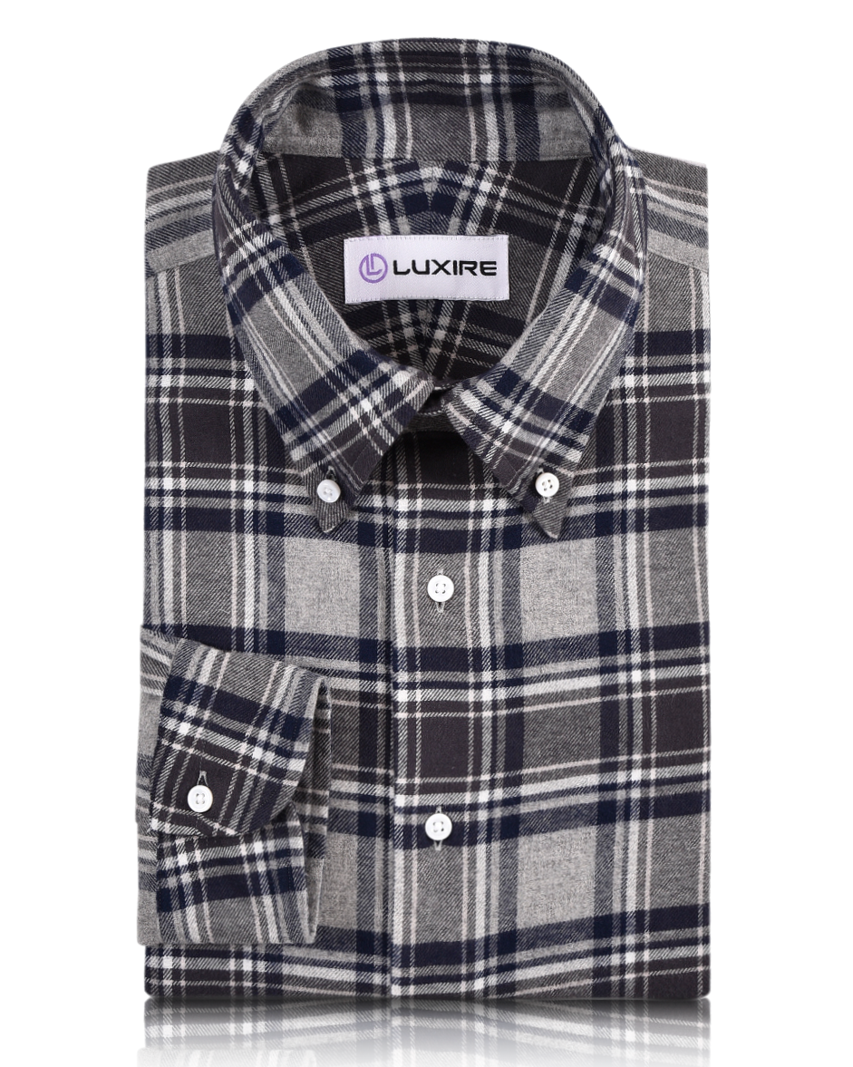 Dark Gull Grey Navy Plaid Flannel Shirt - 7