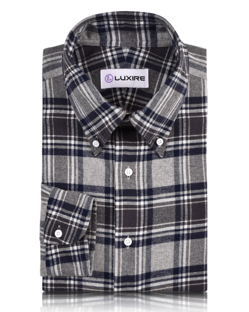 Dark Gull Grey Navy Plaid Flannel Shirt