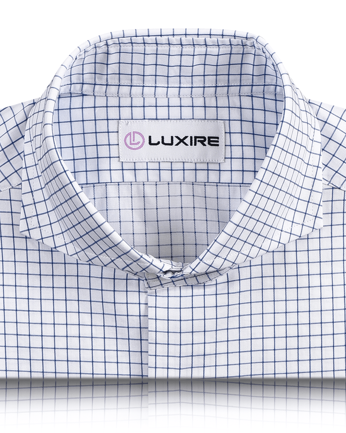 Front close view of custom check shirts for men by Luxire monti blue graph twill