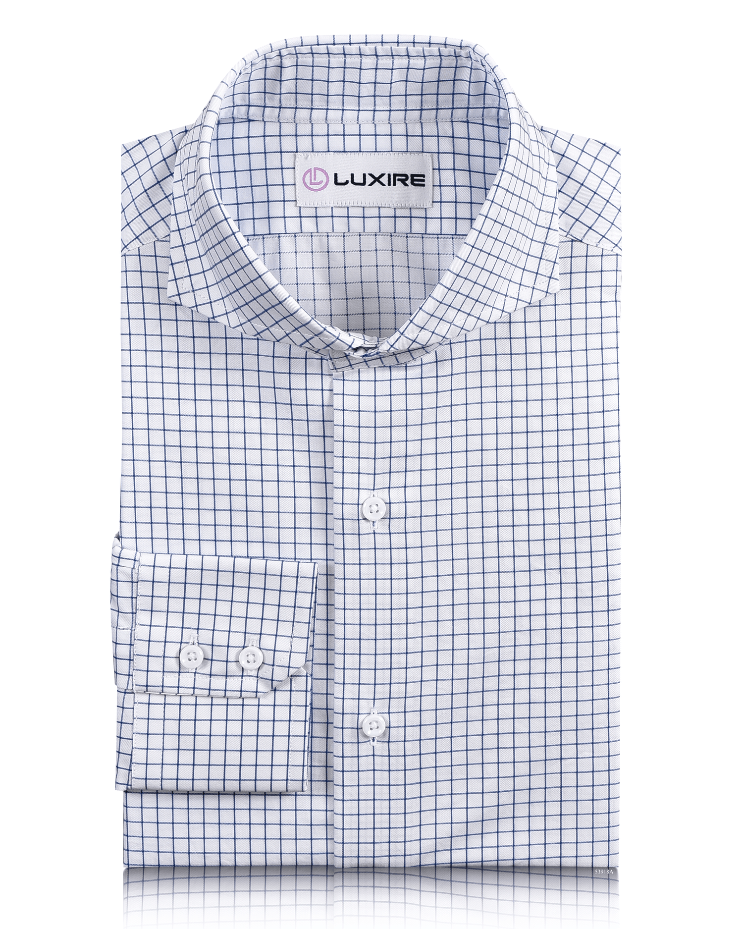 Front view of custom check shirts for men by Luxire monti blue graph twill