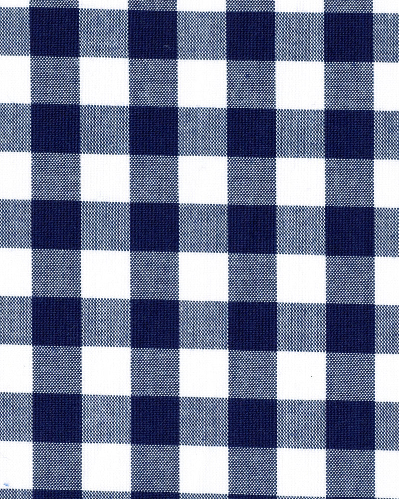 Close up view of custom check shirts for men by Luxire in navy gingham