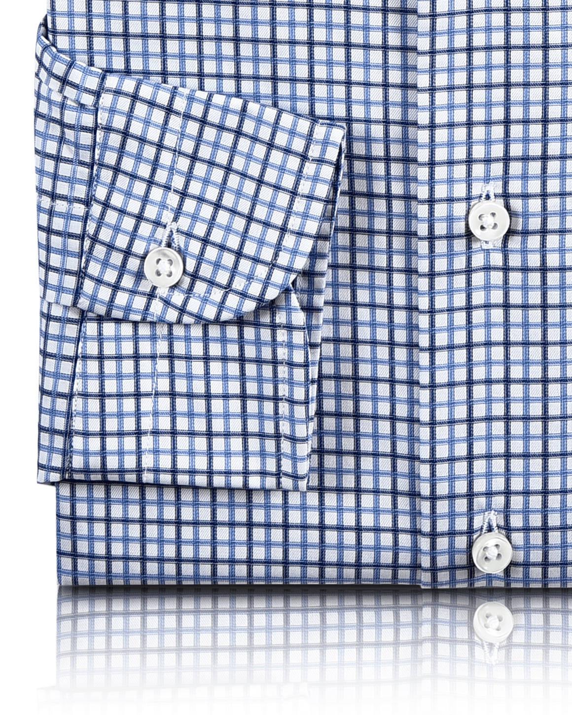 Closeup view of custom check shirts for men by Luxire in navy sky tattersall