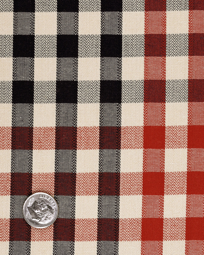 Checks: Red Navy Macro Gingham Herringbone Shirt