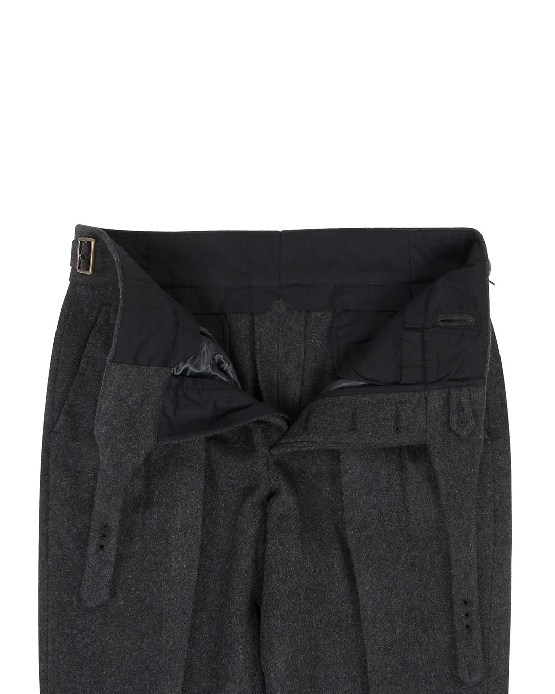 Open front view of the Gurkha Pant in Charcoal Grey Wool