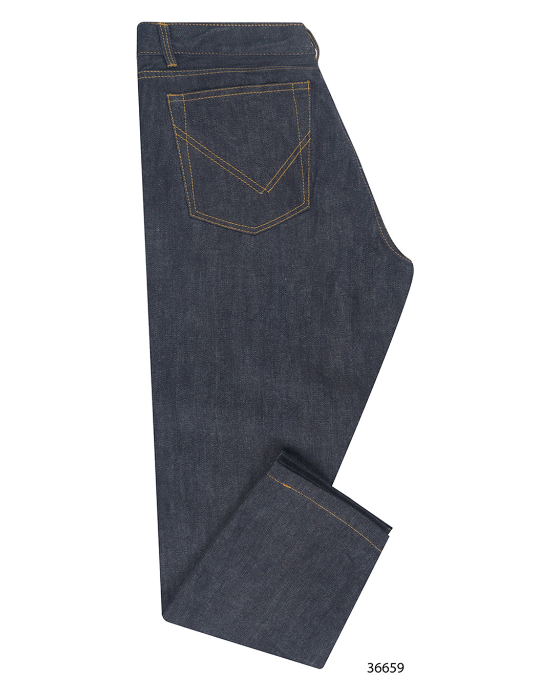 Side view of custom knitted jeans for men by Luxire in speckled