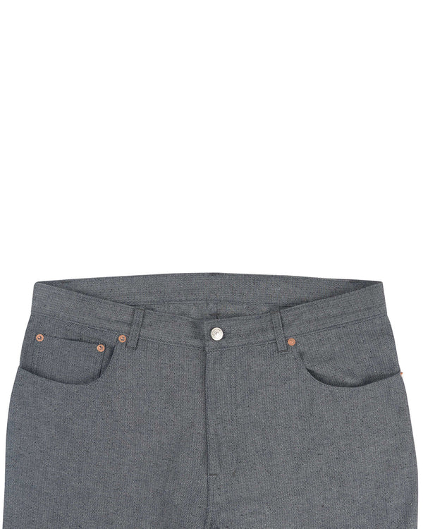 Denim: Navy Grey Slub Herringbone Jeans