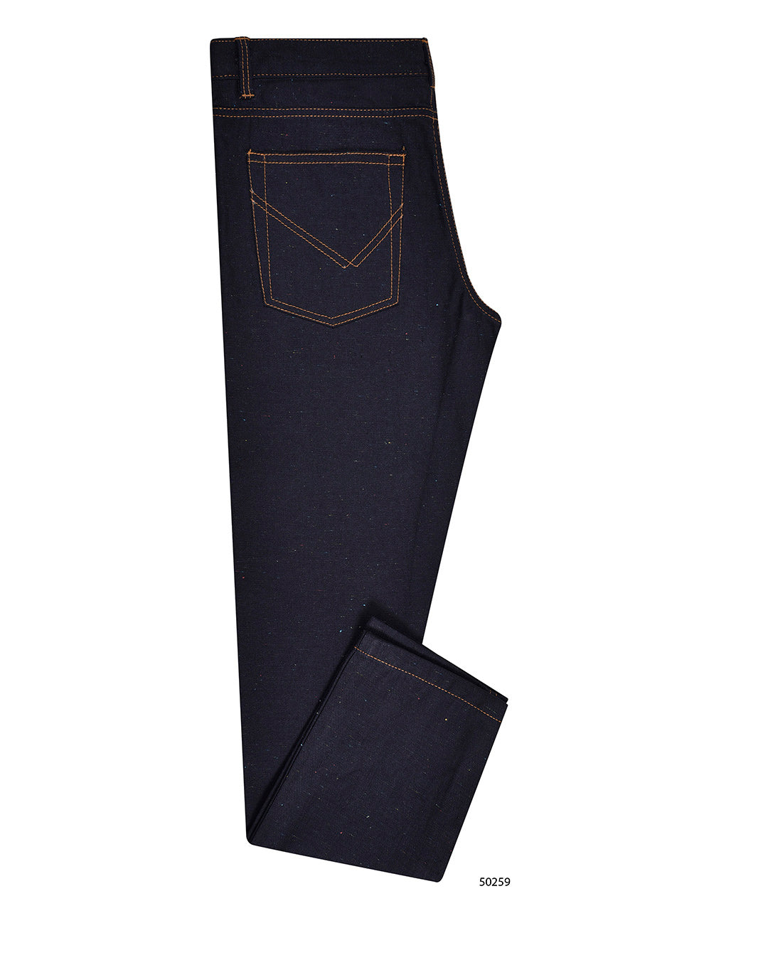 Side view of custom denim jeans for men by Luxire in speckled