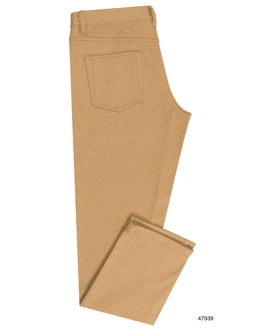 Side view of denim jeans for men by Luxire in sandstone