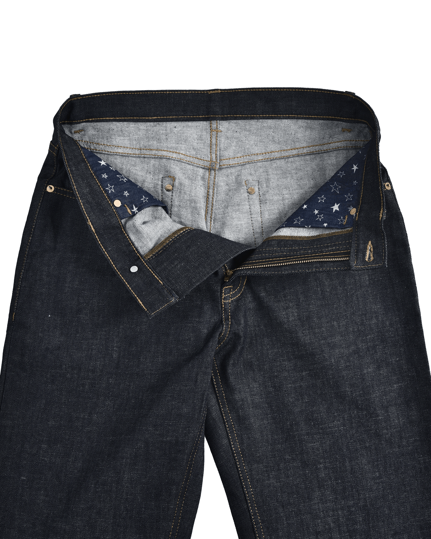 Front view of custom denim jeans for men by Luxire in dark indigo 3