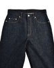 Front view of custom denim jeans for men by Luxire in dark indigo