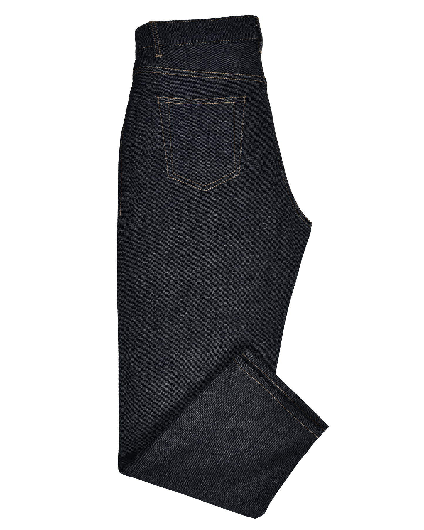Side view of custom denim jeans for men by Luxire in dark indigo 2