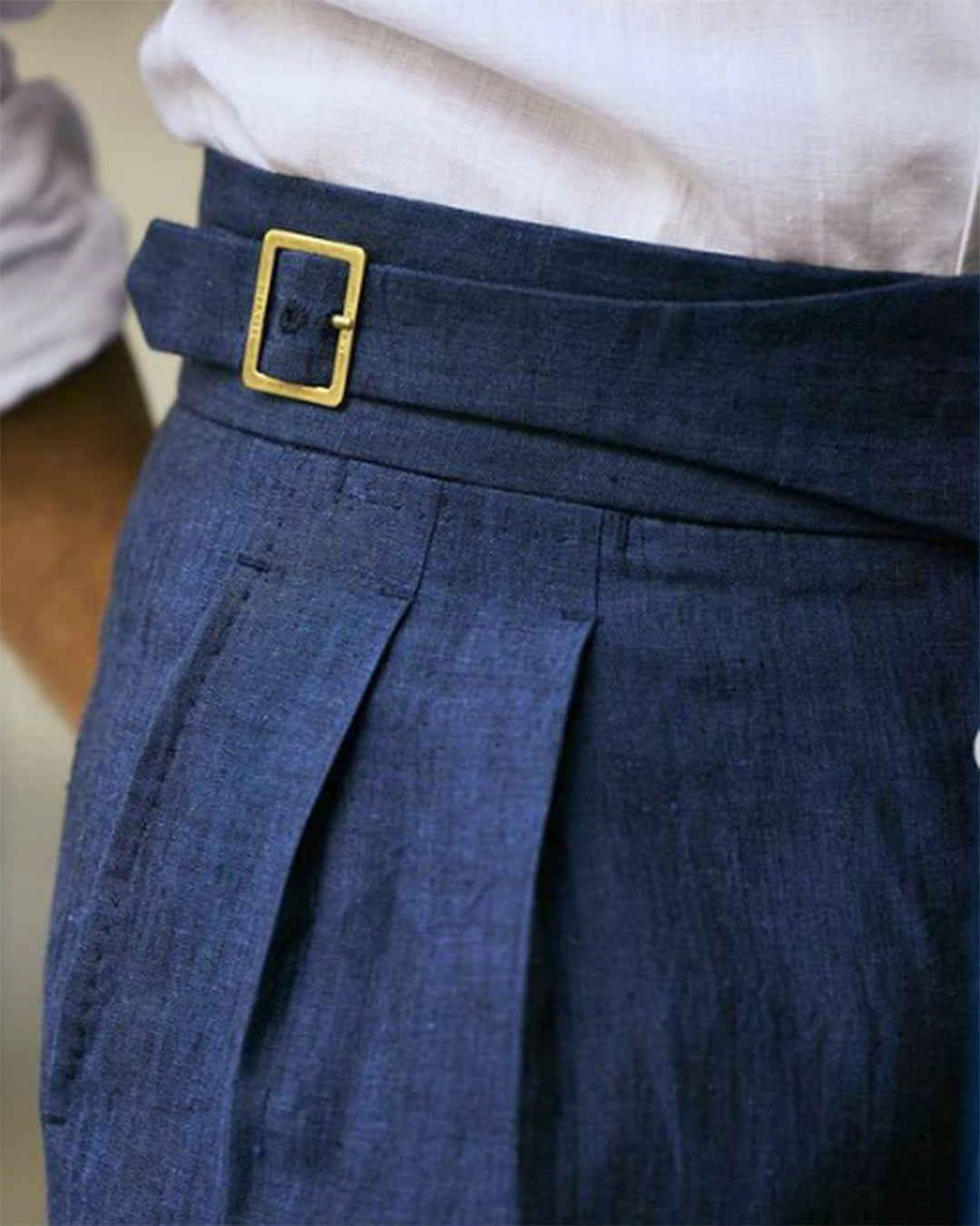 Custom Men's Linen Gurhka Pants in 100% Linen Dark Indigo
