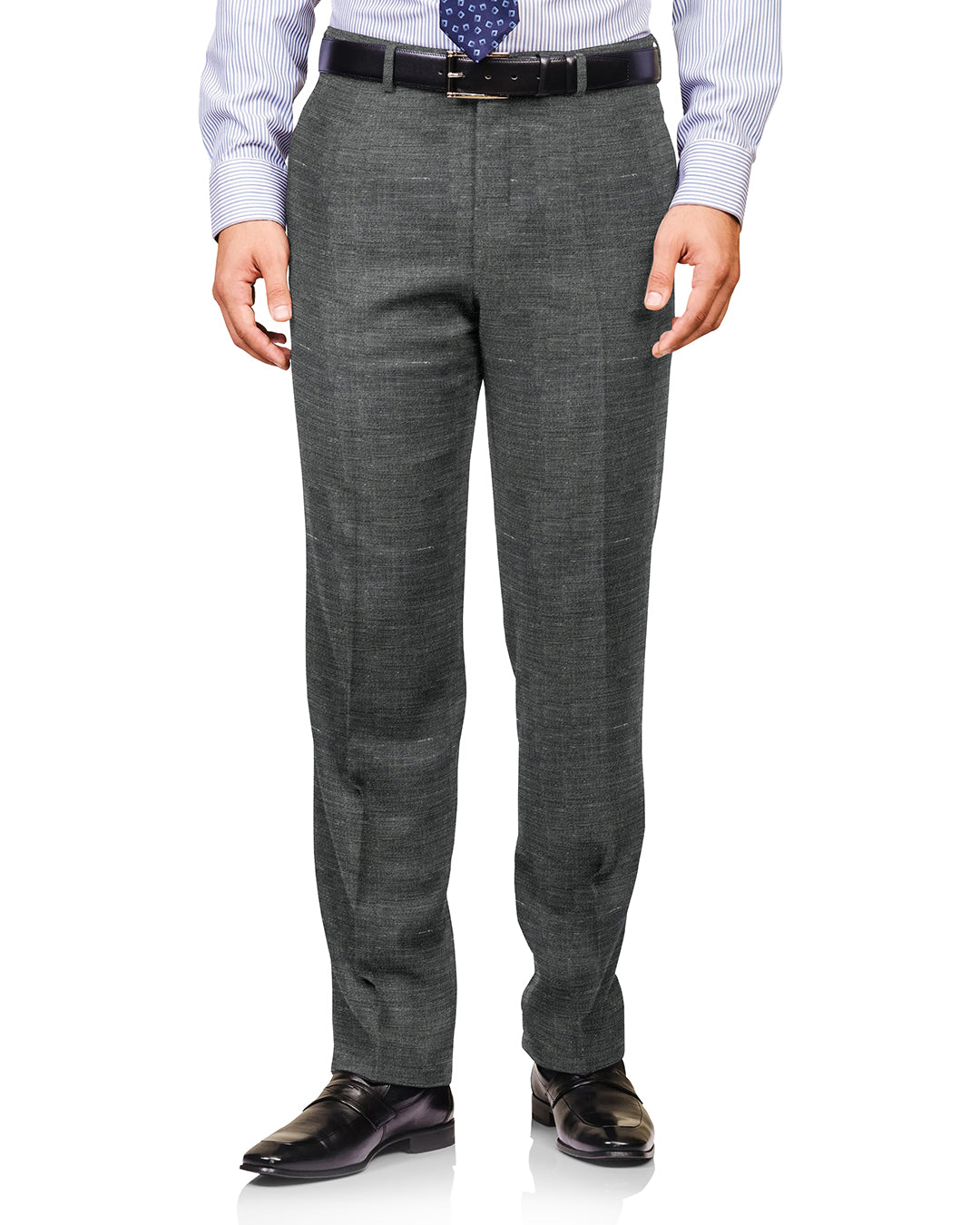 Front view of custom linen pants for men by Luxire in ash grey