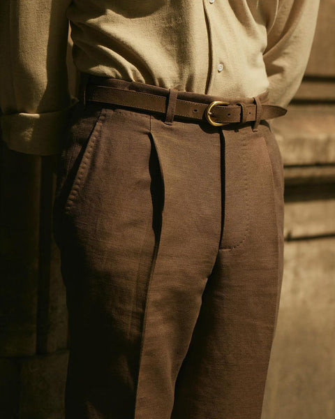 Pleated Custom Men's Linen Pants in Brown Linen Cotton Luxire Custom Clothing Pleated Custom Men's Linen Pants in Brown Linen Cotton Luxire Custom Clothing