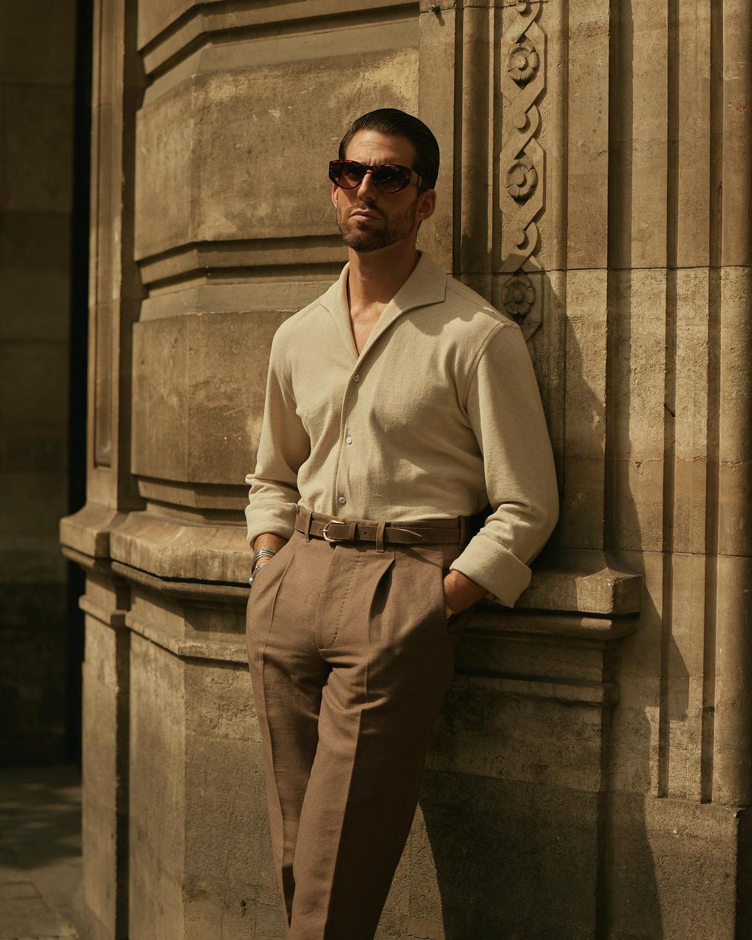 Pleated Brown Linen Cotton Canvas Pants - 6